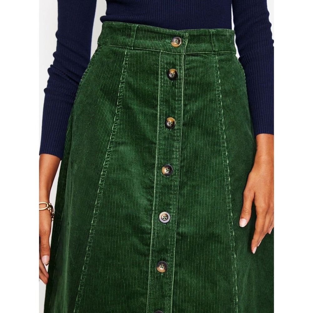 Boden Green A-Line Button-Front Corduroy Skirt - Picture 2 of 7